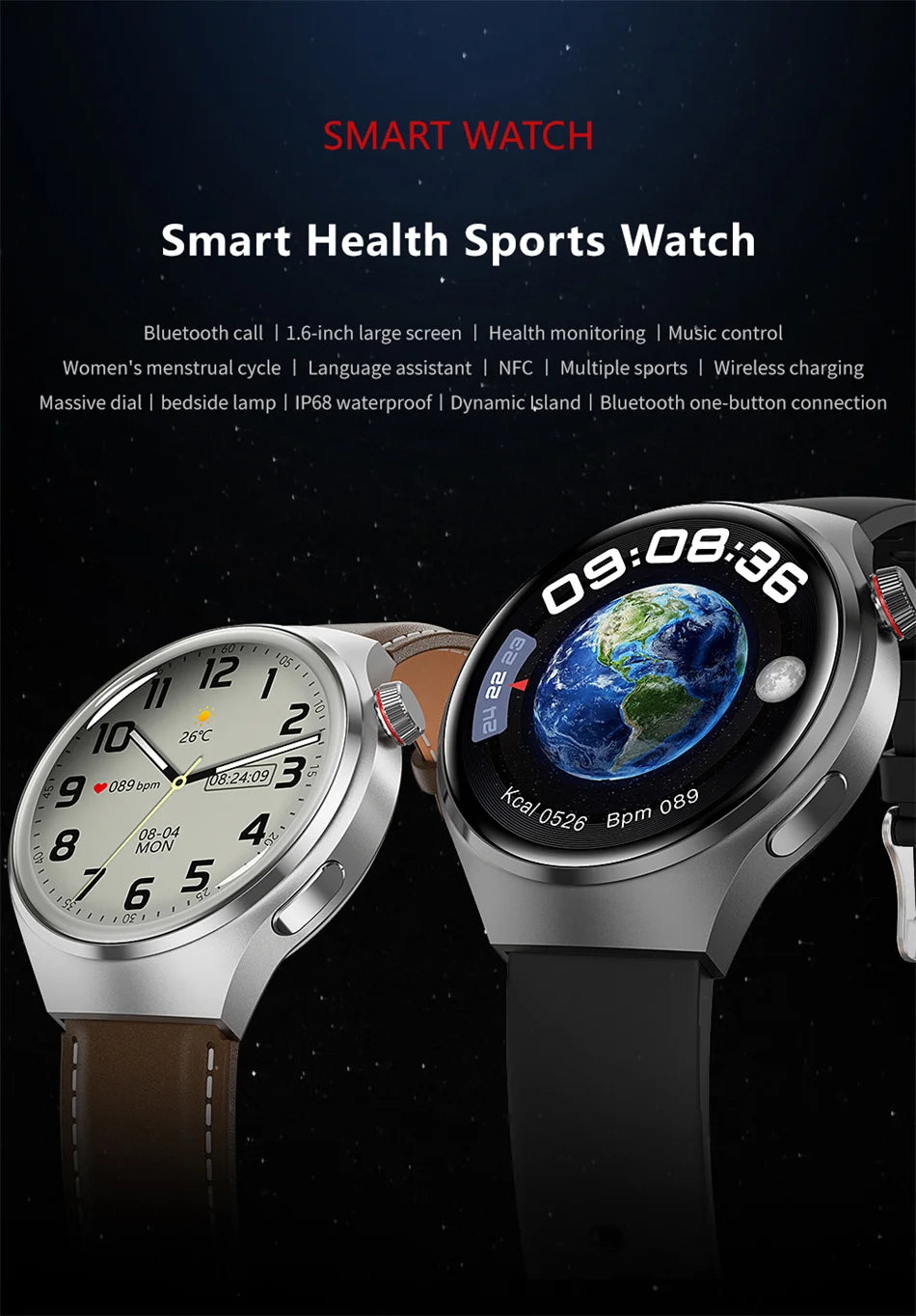 GPS NFC Smart Watch Men 360*360 AMOLED Screen Heart rate Bluetooth Call IP68 Waterproof Man Smartwatch 2024