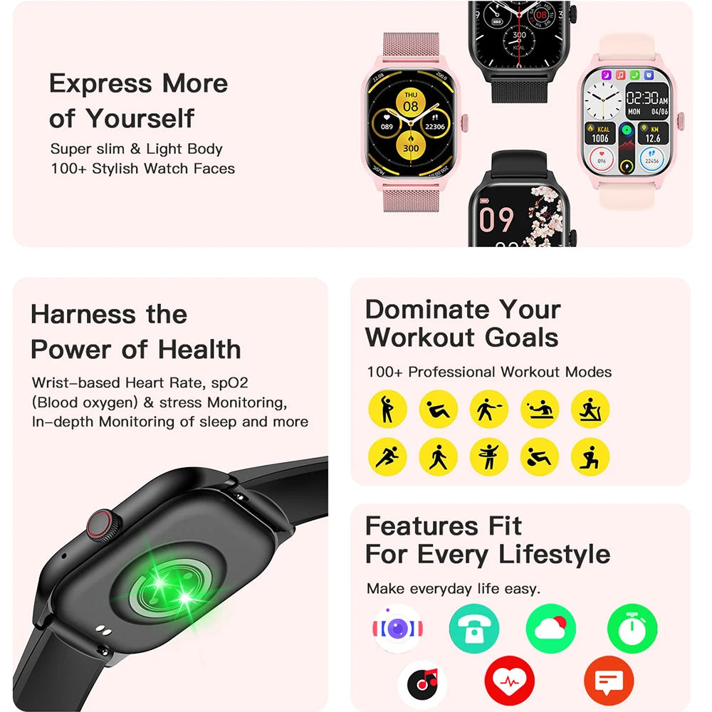 2024 Smartwatch: Bluetooth Calling, Touch Dial Music & Fitness Tracker - Perfect Gift !