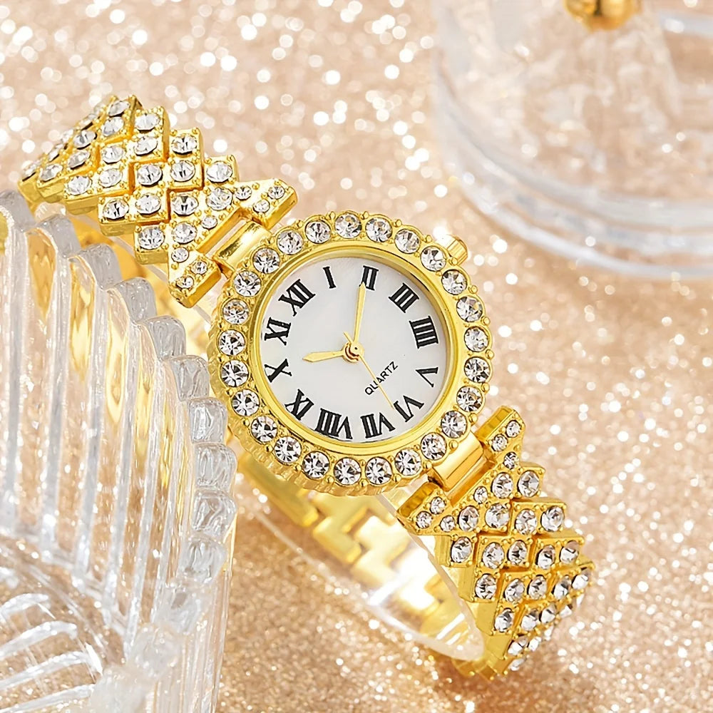 6pcs Women's Luxury Rhinestone Quartz Watch & Jewelry Set. Perfect Gift