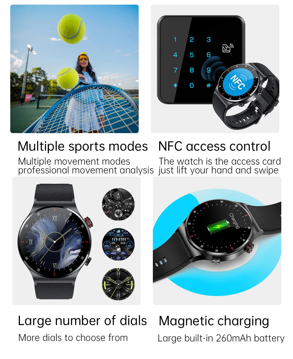 Luxury Smart Watches Men NFC BT Call Fitness Waterproof Sports Wrist Intelligent Smartwatches for Women Kids